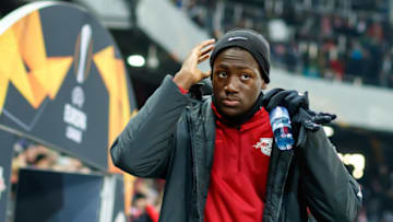 DORTMUND, GERMANY - DECEMBER 01: Ibrahima Konate of Leipzig looks on during the Bundesliga match between Borussia Dortmund and Sport-Club Freiburg at Signal Iduna Park on December 01, 2018 in Dortmund, Germany. (Photo by TF-Images/Getty Images)