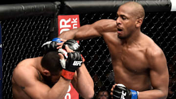 BROOKLYN, NEW YORK - APRIL 07: (R-L) Mike Rodriguez punches Devin Clark in their light heavyweight bout during the UFC 223 event inside Barclays Center on April 7, 2018 in Brooklyn, New York. (Photo by Jeff Bottari/Zuffa LLC/Zuffa LLC via Getty Images)