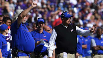 Sep 11, 2016; Baltimore, MD, USA; Buffalo Bills head coach Rex Ryan (R) and defensive coordinator Rob Ryan (L) call a play in during the fourth quarter against the Baltimore Ravens at M&T Bank Stadium. The Ravens won 13-7. Mandatory Credit: Tommy Gilligan-USA TODAY Sports
