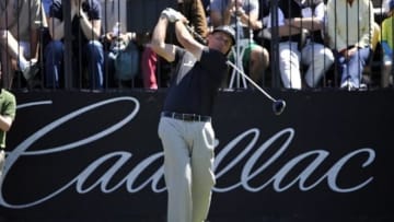 March 07, 2013; Miami, FL, USA; Phil Mickelson tees off on his first hole at the WGC Cadillac Championship at Trump Doral Golf Club. Mandatory Credit: Brad Barr-USA TODAY Sports