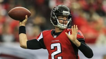 Oct 20, 2013; Atlanta, GA, USA; Atlanta Falcons quarterback Matt Ryan (2) throws a pass in the first half against the Tampa Bay Buccaneers at the Georgia Dome. Mandatory Credit: Daniel Shirey-USA TODAY Sports