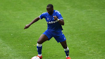 BLACKPOOL, ENGLAND - AUGUST 22: Yannick Bolasie of Everton in action during the pre-season friendly match between Blackpool and Everton at Bloomfield Road on August 22, 2020 in Blackpool, England. (Photo by Nathan Stirk/Getty Images)