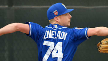 Kansas City Royals pitcher Richard Lovelady throws during Monday's spring training workout on Feb. 19, 2018 in Surprise, Ariz. (John Sleezer/Kansas City Star/TNS via Getty Images)
