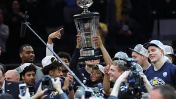 NEW YORK, NY - MARCH 04: The Michigan Wolverines celebrate after defeating the Purdue Boilermakers 75-66 during the championship game of the Big 10 Basketball Tournament at Madison Square Garden on March 4, 2018 in New York City. (Photo by Abbie Parr/Getty Images)