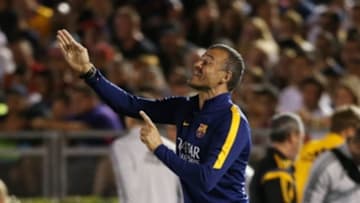 July 21, 2015; Los Angeles, CA, USA; Barcelona head coach Luis Enrique watches game action against Los Angeles Galaxy during the first half at Rose Bowl. Mandatory Credit: Gary A. Vasquez-USA TODAY Sports