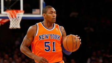 Nov 10, 2013; New York, NY, USA; New York Knicks small forward Metta World Peace (51) advances the ball during the first quarter against the San Antonio Spurs at Madison Square Garden. Mandatory Credit: Anthony Gruppuso-USA TODAY Sports