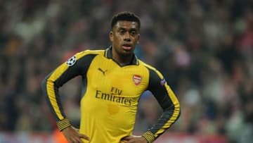 MUNICH, GERMANY - FEBRUARY 15: Alex Iwobi of Arsenal during the UEFA Champions League Round of 16 first leg match between FC Bayern Muenchen and Arsenal FC at Allianz Arena on February 15, 2017 in Munich, Germany. (Photo by Stuart MacFarlane/Arsenal FC via Getty Images)