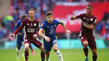 Christian Pulisic of Chelsea, James Maddison and Youri Tielemans of Leicester City (Photo by Marc Atkins/Getty Images)