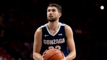 TUCSON, ARIZONA - DECEMBER 14: Killian Tillie #33 of the Gonzaga Bulldogs shoots a free throw against the Arizona Wildcats at McKale Center on December 14, 2019 in Tucson, Arizona. The Gonzaga Bulldogs won 84 - 80. (Photo by Jennifer Stewart/Getty Images)