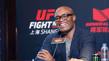 SHANGHAI, CHINA - SEPTEMBER 25: (L-R)Anderson Silva, legendary Brazilian mixed martial artist, at the UFC press conference on September 25, 2017 in Shanghai, China. (Photo by Hugo Hu/Zuffa LLC/Getty Images for UFC)