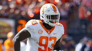 AUBURN, AL - OCTOBER 13: Emmit Gooden #93 of the Tennessee Volunteers in action during the game against the Auburn Tigers at Jordan Hare Stadium on October 13, 2018 in Auburn, Alabama. (Photo by Joe Robbins/Getty Images)