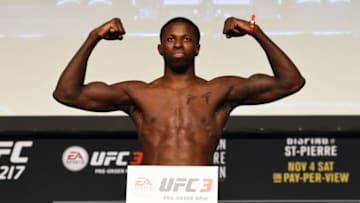 NEW YORK, NY - NOVEMBER 03: Randy Brown of Jamaica poses on the scale during the UFC 217 weigh-in inside Madison Square Garden on November 3, 2017 in New York City. (Photo by Josh Hedges/Zuffa LLC/Zuffa LLC via Getty Images)