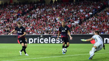 LISBON, PORTUGAL - SEPTEMBER 17: Timo Werner of RB Leipzig scores his team's second goal past Odisseas Vlachodimos of Benfica during the UEFA Champions League group G match between SL Benfica and RB Leipzig at Estadio da Luz on September 17, 2019 in Lisbon, Portugal. (Photo by Octavio Passos/Getty Images)