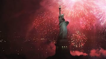 NEW YORK, NY - OCTOBER 28: Fireworks explode over the Statue of Liberty in celebration of the anniversary of its dedication on October 28, 2011 in New York City. The celebrations for the worldwide symbol of freedom and of friendship between France and the United States included the naturalization of 125 new citizens from 46 nations and the installation of Internet webcams on the statue. (Photo by Spencer Platt/Getty Images)