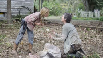 Lizzie (Brighton Sharbino), Carol (Melissa Suzanne McBride) and Walker - The Walking Dead _ Season 4, Episode 14 - Photo Credit: Gene Page/AMC