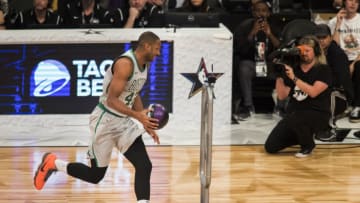 LOS ANGELES, CA - FEBRUARY 17: Al Horford #42 of the Boston Celtics competes in the Taco Bell Skills Contest during State Farm All-Star Saturday Night, as part of All-Star Weekend at the Staples Center in Los Angeles, California on February 17, 2018. (Photo by Philip Pacheco/Anadolu Agency/Getty Images)