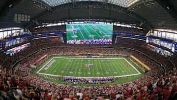 ARLINGTON, TX - SEPTEMBER 3: A general view as the Alabama Crimson Tide kicks off to the USC Trojans to start the game during the AdvoCare Classic at AT&T Stadium on September 3, 2016 in Arlington, Texas. (Photo by Ron Jenkins/Getty Images)