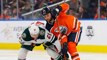 Edmonton Oilers Zach Kassian, #44, battling for the puck Mandatory Credit: Perry Nelson-USA TODAY Sports