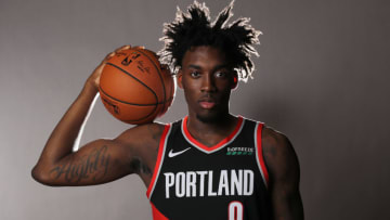 MADISON, NEW JERSEY - AUGUST 11: Nassir Little of the Portland Trail Blazers poses for a portrait during the 2019 NBA Rookie Photo Shoot on August 11, 2019 at the Ferguson Recreation Center in Madison, New Jersey. (Photo by Elsa/Getty Images)