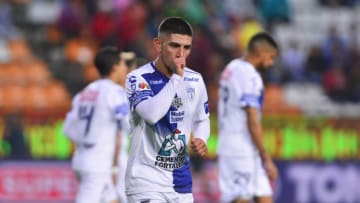 PACHUCA, MEXICO - NOVEMBER 03: Victor Guzman of Pachuca celebrates after scoring the third goal of his team during a 15th round match between Pachuca and Necaxa as part of Torneo Apertura 2018 Liga MX at Hidalgo Stadium on November 3, 2018 in Pachuca, Mexico. (Photo by Jaime Lopez/Jam Media/Getty Images)