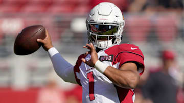 SANTA CLARA, CALIFORNIA - NOVEMBER 17: Quarterback Kyler Murray #1 of the Arizona Cardinals warms up during pregame warm ups prior to the start of an NFL game against the San Francisco 49ers at Levi's Stadium on November 17, 2019 in Santa Clara, California. (Photo by Thearon W. Henderson/Getty Images)