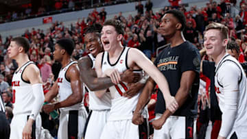 LOUISVILLE, KY - FEBRUARY 05: Louisville Cardinals players react from the bench in the second half of a game against the Wake Forest Demon Deacons at KFC YUM! Center on February 5, 2020 in Louisville, Kentucky. Louisville defeated Wake Forest 86-76. (Photo by Joe Robbins/Getty Images)