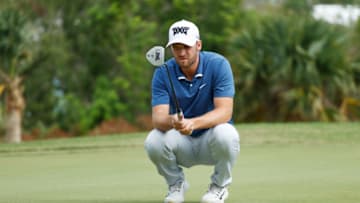 SOUTHAMPTON, BERMUDA - NOVEMBER 01: Wyndham Clark of the United States lines up a putt on the sixth green during the final round of the Bermuda Championship at Port Royal Golf Course on November 01, 2020 in Southampton, Bermuda. (Photo by Gregory Shamus/Getty Images)
