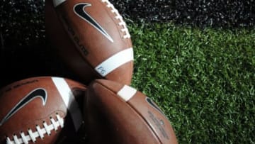 Nov 8, 2014; Nashville, TN, USA; General view of footballs prior to the Florida Gators game against the Vanderbilt Commodores at Vanderbilt Stadium. Mandatory Credit: Christopher Hanewinckel-USA TODAY Sports