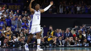 NEW ORLEANS, LOUISIANA - APRIL 02: Trevor Keels #1 of the Duke Blue Devils reacts in the second half of the game against the North Carolina Tar Heels during the 2022 NCAA Men's Basketball Tournament Final Four semifinal at Caesars Superdome on April 02, 2022 in New Orleans, Louisiana. (Photo by Tom Pennington/Getty Images)