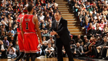 SACRAMENTO, CA - DECEMBER 29: Head coach Tom Thibodeau of the Chicago Bulls speaks to Derrick Rose #1 and Richard Hamilton #32 during their game against the Sacramento Kings at Power Balance Pavilion on December 29, 2011 in Sacramento, California. NOTE TO USER: User expressly acknowledges and agrees that, by downloading and or using this photograph, User is consenting to the terms and conditions of the Getty Images License Agreement. (Photo by Ezra Shaw/Getty Images)