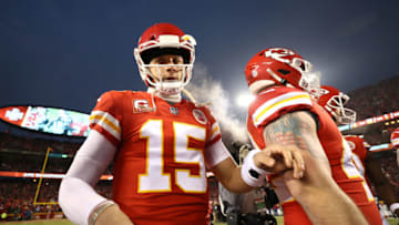 KANSAS CITY, MISSOURI - JANUARY 20: Patrick Mahomes #15 of the Kansas City Chiefs looks on before the AFC Championship Game against the New England Patriots at Arrowhead Stadium on January 20, 2019 in Kansas City, Missouri. (Photo by Jamie Squire/Getty Images)