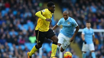 MANCHESTER, ENGLAND - MARCH 05: Micah Richards of Aston Villa and Fernandinho of Manchester City compete for the ball during the Barclays Premier League match between Manchester City and Aston Villa at Etihad Stadium on March 5, 2016 in Manchester, England. (Photo by Alex Livesey/Getty Images)