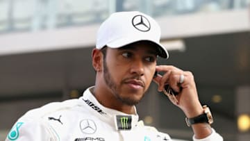ABU DHABI, UNITED ARAB EMIRATES - NOVEMBER 25: Lewis Hamilton of Great Britain and Mercedes GP looks on, on the drivers parade before the Abu Dhabi Formula One Grand Prix at Yas Marina Circuit on November 25, 2018 in Abu Dhabi, United Arab Emirates. (Photo by Charles Coates/Getty Images)