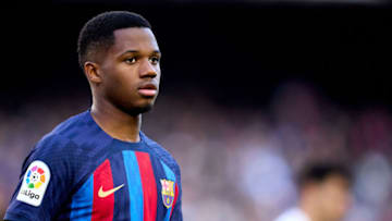 BARCELONA, SPAIN - MARCH 05: Ansu Fati of FC Barcelona looks on during the LaLiga Santander match between FC Barcelona and Valencia CF at Spotify Camp Nou on March 05, 2023 in Barcelona, Spain. (Photo by Alex Caparros/Getty Images)