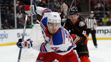 ANAHEIM, CA - NOVEMBER 01: Chris Kreider #20 of the New York Rangers eludes Cam Fowler #4 of the Anaheim Ducks during the second period of a game at Honda Center on November 1, 2018 in Anaheim, California. (Photo by Sean M. Haffey/Getty Images)