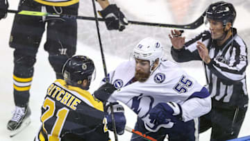 Nick Ritchie #21 of the Boston Bruins (Photo by Elsa/Getty Images)
