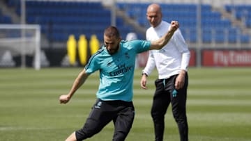 MADRID, SPAIN - MAY 18: Karim Benzema of Real Madrid in action during a training session at Valdebebas training ground on May 18, 2018 in Madrid, Spain. (Photo by Angel Martinez/Real Madrid via Getty Images)