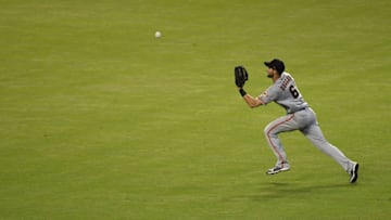 PHOENIX, AZ - AUGUST 02: Steven Duggar #6 of the San Francisco Giants catches the fly ball in the sixth inning of the MLB game against the Arizona Diamondbacks at Chase Field on August 2, 2018 in Phoenix, Arizona. (Photo by Jennifer Stewart/Getty Images)