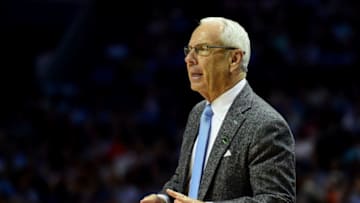 CHARLOTTE, NC - MARCH 18: Head coach Roy Williams of the North Carolina Tar Heels reacts from the sideline against the Texas A&M Aggies during the second round of the 2018 NCAA Men's Basketball Tournament at Spectrum Center on March 18, 2018 in Charlotte, North Carolina. (Photo by Jared C. Tilton/Getty Images)