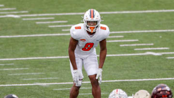 MOBILE, AL - JANUARY 30: Defensive Back Ifeatu Melifonwu#8 from Syracuse of the American Team during the 2021 Resse's Senior Bowl at Hancock Whitney Stadium on the campus of the University of South Alabama on January 30, 2021 in Mobile, Alabama. The National Team defeated the American Team 27-24. (Photo by Don Juan Moore/Getty Images)