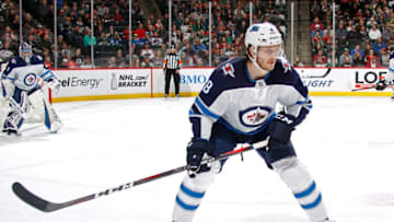 ST. PAUL, MN - APRIL 02: Jacob Trouba #8 of the Winnipeg Jets follows the play during a game with the Minnesota Wild at Xcel Energy Center on April 2, 2019 in St. Paul, Minnesota. (Photo by Bruce Kluckhohn/NHLI via Getty Images)