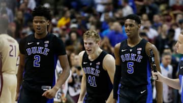 Atlanta Hawks, Cam Reddish #2, Jack White #41 and RJ Barrett #5 (Photo by Michael Reaves/Getty Images)