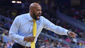 LAS VEGAS, NV - MARCH 10: Cal head coach Cuonzo Martin shouts out instructions during the semifinal game of the Pac-12 Tournament between the Oregon Ducks and the California Bears on March 10, 2017, at the T-Mobile Arena in Las Vegas, NV. (Photo by Brian Rothmuller/Icon Sportswire via Getty Images)