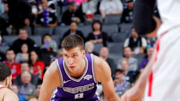 SACRAMENTO, CA - NOVEMBER 7: Bogdan Bogdanovic #8 of the Sacramento Kings handles the ball during the game against the Toronto Raptors on November 7, 2018 at Golden 1 Center in Sacramento, California. NOTE TO USER: User expressly acknowledges and agrees that, by downloading and or using this Photograph, user is consenting to the terms and conditions of the Getty Images License Agreement. Mandatory Copyright Notice: Copyright 2018 NBAE (Photo by Rocky Widner/NBAE via Getty Images)