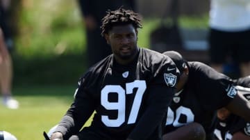 May 8, 2015; Alameda, CA, USA; Oakland Raiders defensive end Mario Edwards Jr. (97) at rookie minicamp at the Raiders practice facility. Mandatory Credit: Kirby Lee-USA TODAY Sports