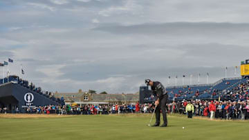 Jul 16, 2016; Ayrshire, SCT; Henrik Stenson (SWE) putts on the first green during the Final Round of the 145th Open Championship golf tournament at Royal Troon Golf Club - Old Course. Mandatory Credit: Steve Flynn-USA TODAY Sports