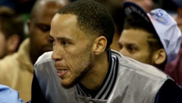 Jan 9, 2015; New Orleans, LA, USA; Memphis Grizzlies forward Tayshaun Prince looks on from the bench during a game against the New Orleans Pelicans at the Smoothie King Center. The Pelicans defeated the Grizzlies 106-95. Mandatory Credit: Derick E. Hingle-USA TODAY Sports