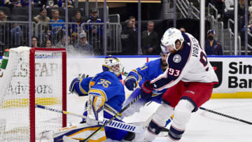 St. Louis Blues goaltender Ville Husso (35) makes a saveMandatory Credit: Jeff Curry-USA TODAY Sports