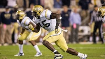 Nov 2, 2013; Atlanta, GA, USA; Georgia Tech Yellow Jackets defensive end Jeremiah Attaochu (45) in action against the Pittsburgh Panthers during the third quarter at Bobby Dodd Stadium. Mandatory Credit: Kevin Liles-USA TODAY Sports