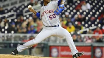 Apr 8, 2015; Washington, DC, USA; New York Mets starting pitcher Rafael Montero (50) throws against the Washington Nationals during the eighth inning at Nationals Park. The Washington Nationals won 2-1. Mandatory Credit: Brad Mills-USA TODAY Sports